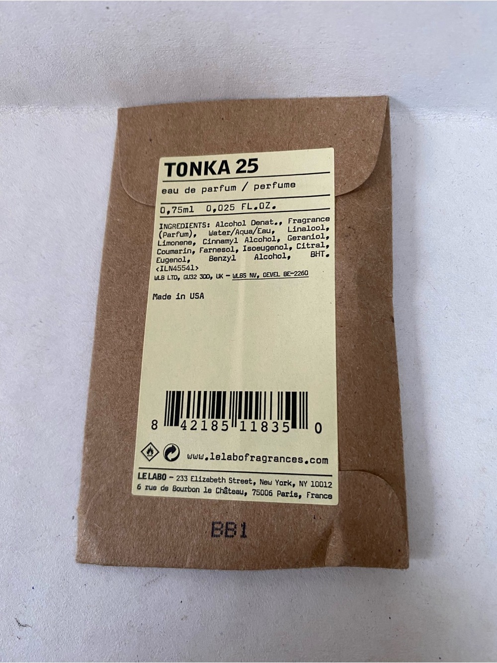 Le Labo Tonka 25 Eau de Parfum Sample Size .025 fl oz